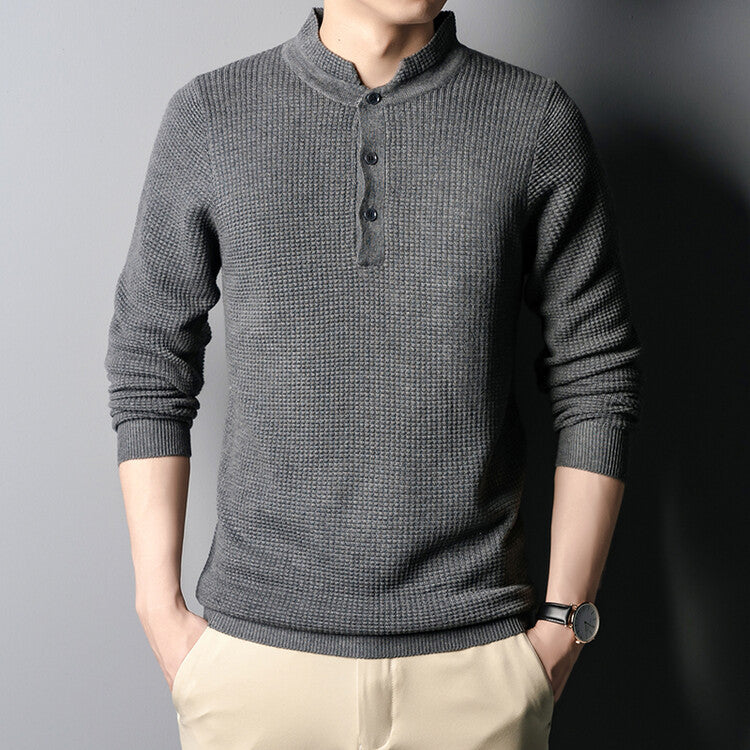 Herren Strukturierter Langarm-Pullover mit Knopfleiste Aliams