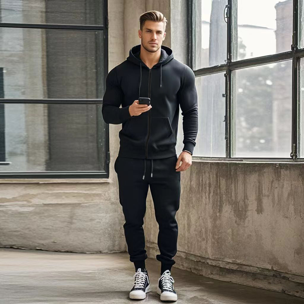 Herren sportlicher Kapuzensweatanzug mit funktionalen Reißverschlusstaschen Aliams