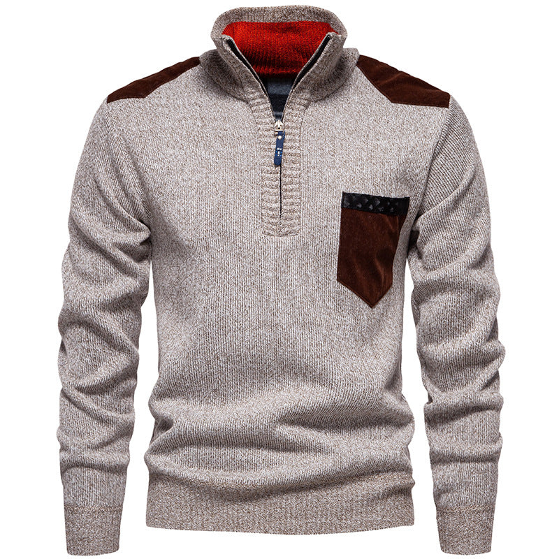 Herren Stehkragenpullover mit kontrastierenden Details und praktischen Taschen Aliams