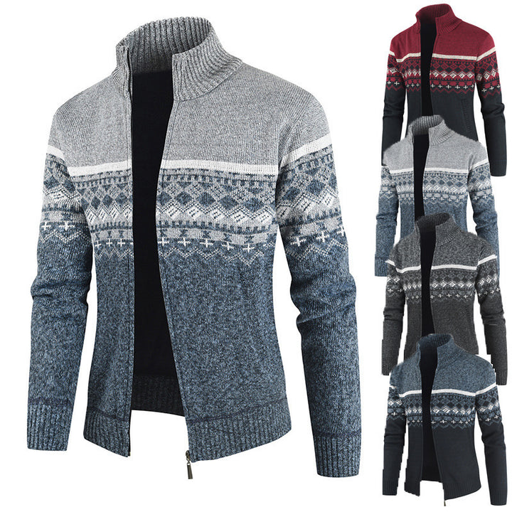 Herren Strickjacke mit Wintermuster und hohem Stehkragen Aliams