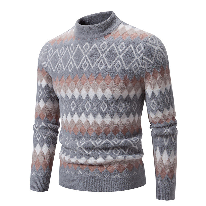 Herren Strickpullover mit geometrischem Muster und hohem Kragen Aliams