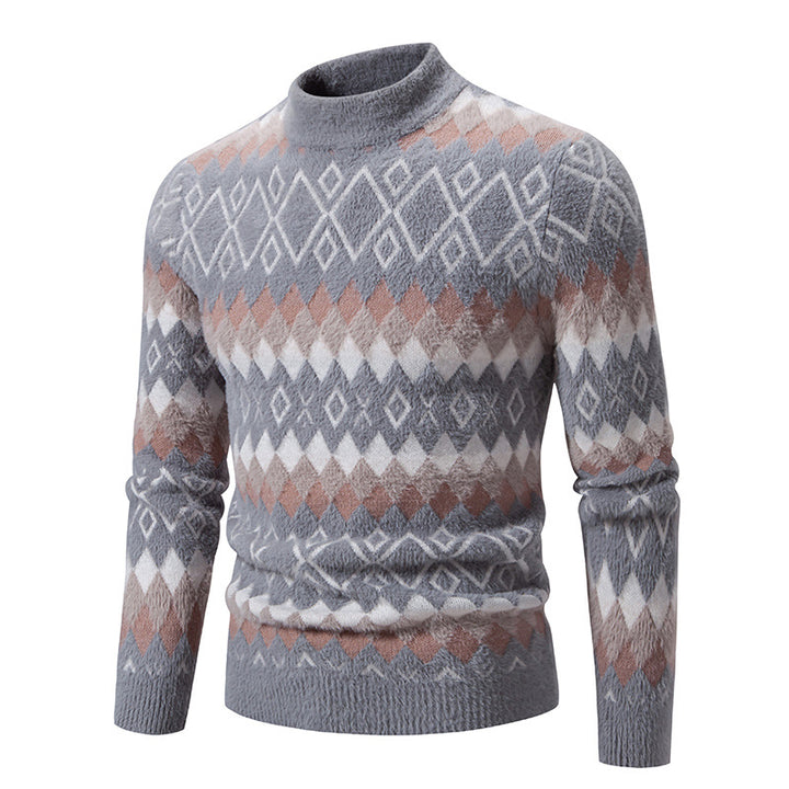 Herren Strickpullover mit geometrischem Muster und hohem Kragen Aliams