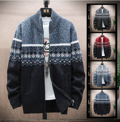 Herren Strickjacke mit nordischem Muster und modischem Reißverschluss Aliams