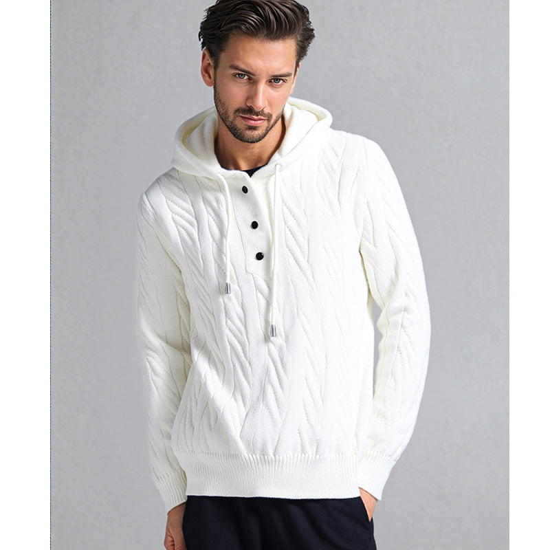 Herren stylischer Strickpullover mit Kapuze und Knopfdetails Aliams