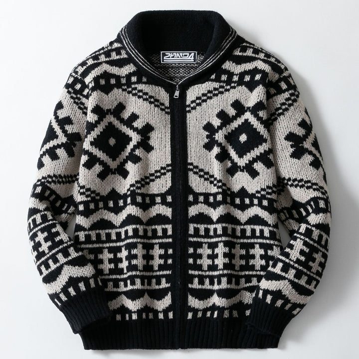 Herren Strickjacke mit Zopfmuster und Stehkragen Aliams