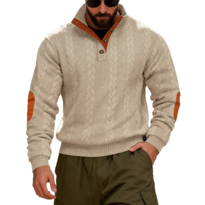 Herren strukturierter Pullover mit hohen Kragen und Druckknopfdetails Aliams