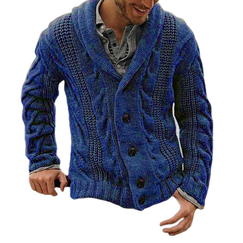 Herren Strickjacke mit modernem Zopfmuster und hohem Kragen Aliams