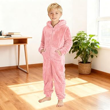 Unisex Kuscheliger Fleece-Overall mit Kapuze Aliams