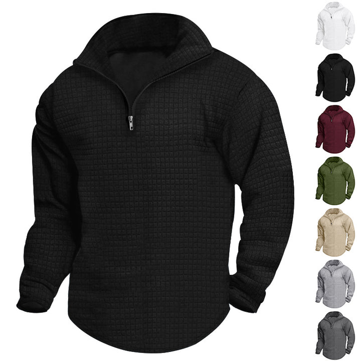 Herren strukturierter Fleece-Pullover mit hohem Kragen und halbem Reißverschluss Aliams