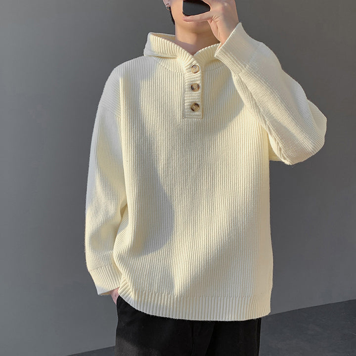 Herren Strickpullover mit Knopfleiste und Kapuze Aliams