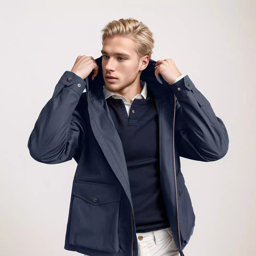Herren Übergangsjacke mit praktischen Taschen und verstellbarem Kapuzenkragen Aliams