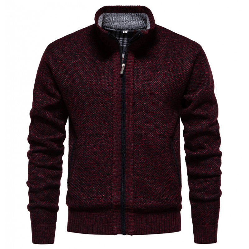 Herren stylischer Strickjacke mit hohem Kragen und praktischen Taschen Aliams
