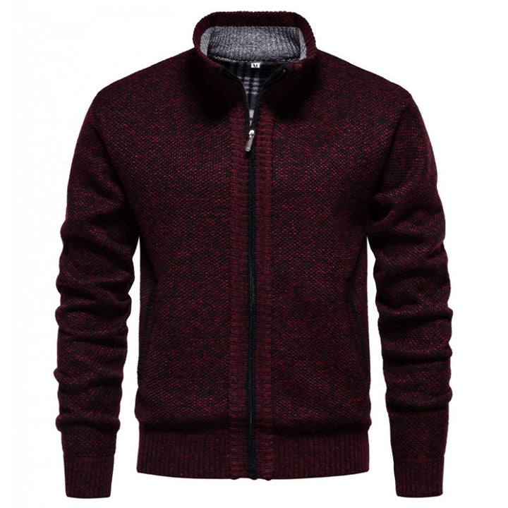Herren stylischer Strickjacke mit hohem Kragen und praktischen Taschen Aliams
