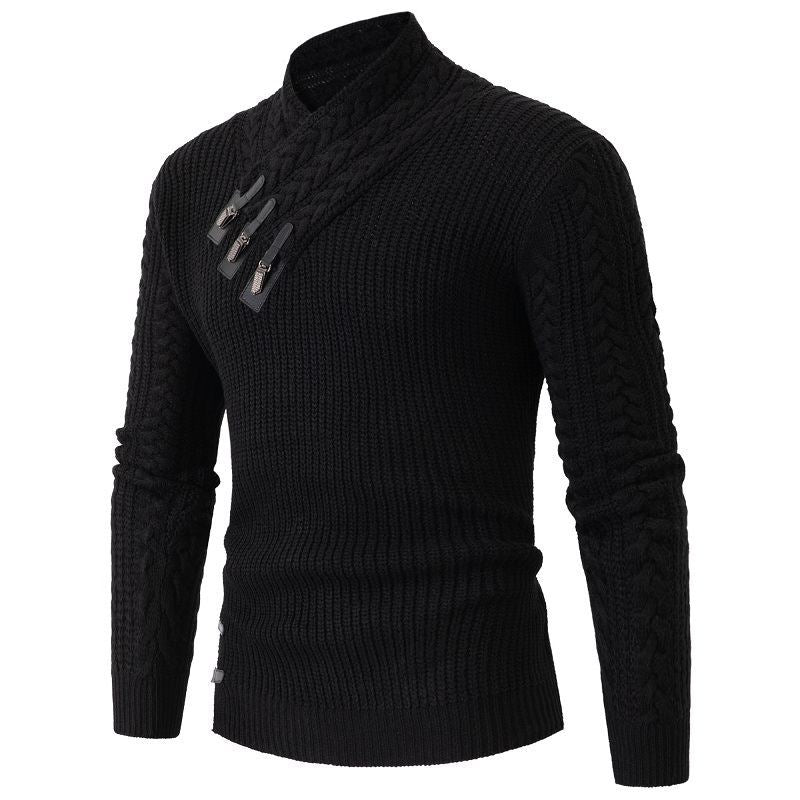 Herren Strickpullover mit asymmetrischem Kragen und dekorativem Zipper Aliams