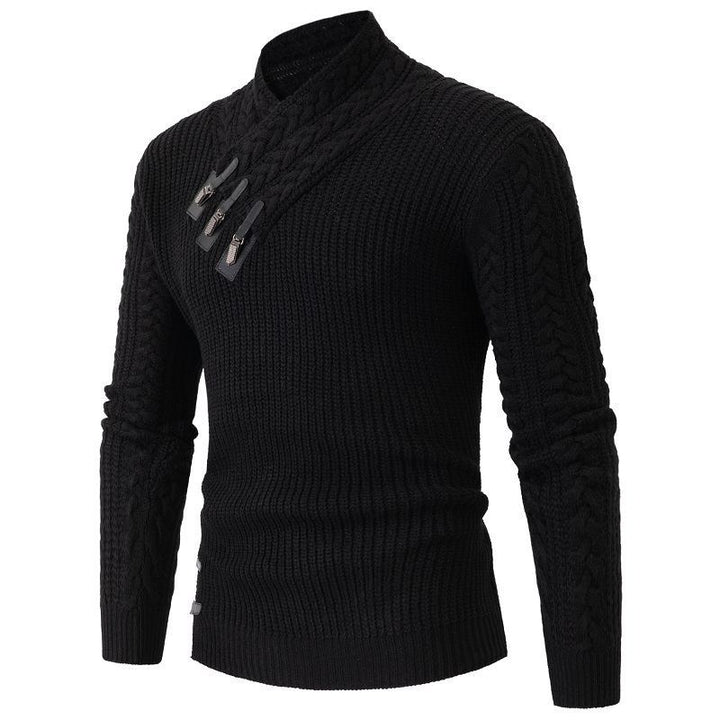 Herren Strickpullover mit asymmetrischem Kragen und dekorativem Zipper Aliams