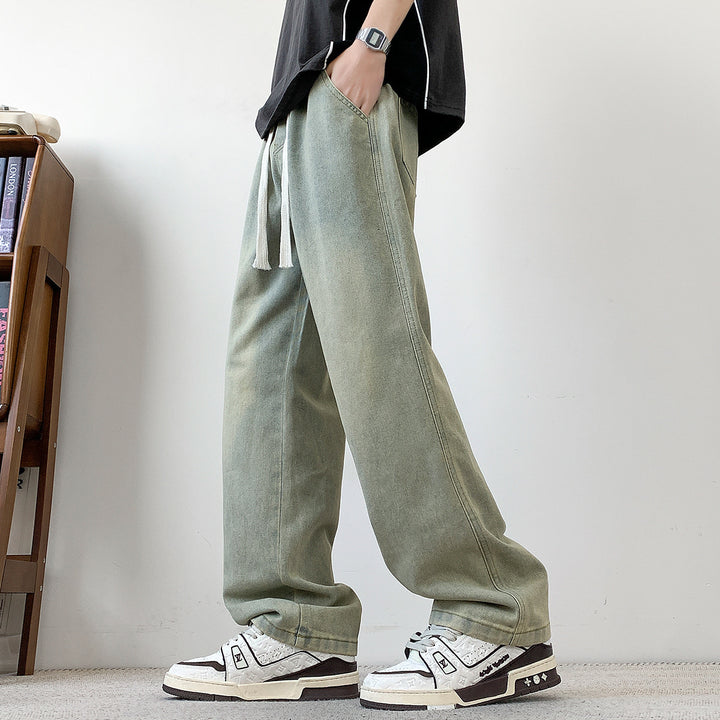 Herren weit geschnittene Denim-Hose mit verstellbarem Bund Aliams