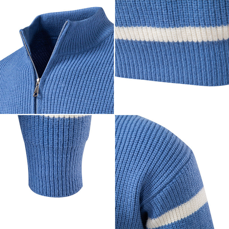 Herren Strickpullover mit modernem Halbreißverschluss und gestreiftem Design Aliams