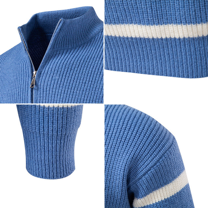 Herren Strickpullover mit modernem Halbreißverschluss und gestreiftem Design Aliams