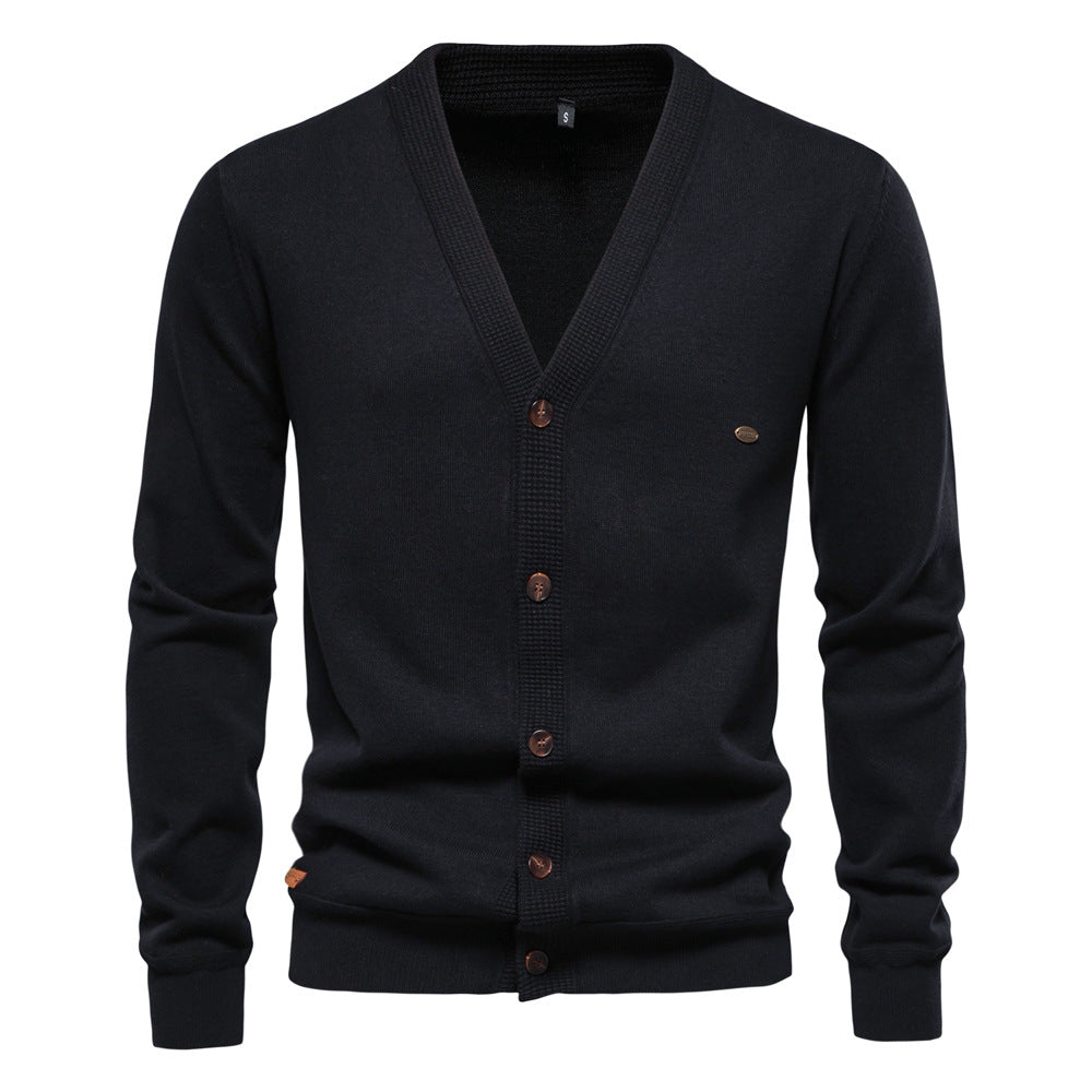Herren Strickjacke mit V-Ausschnitt und modischen Holzknöpfen Aliams