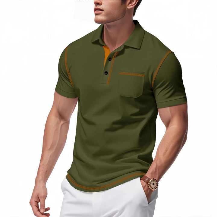 Herren sportliches Kurzarm-Polohemd mit Kontrastpaspelierung und Brusttasche Aliams