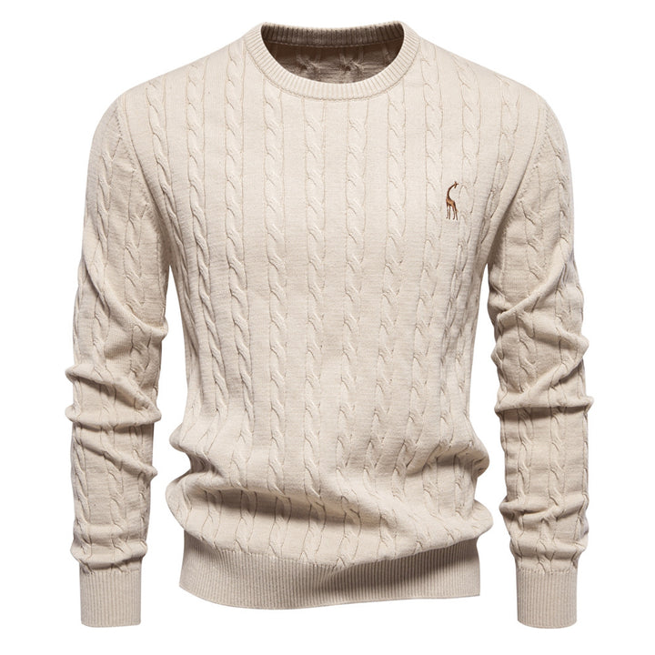 Herren Strickpullover mit Zopfmuster und Rundhalsausschnitt Aliams
