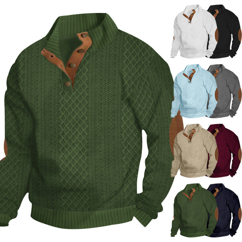 Herren Strickpullover mit innovativem Stehkragen und modernen Lederapplikationen Aliams