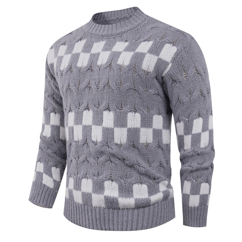 Herren Strickpullover mit kreativen geometrischen Mustern und hohem Kragen Aliams