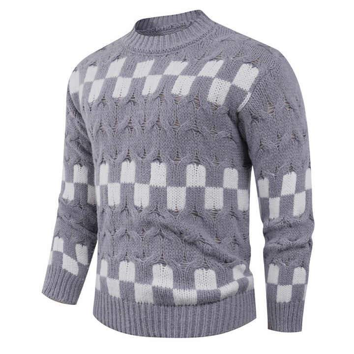 Herren Strickpullover mit kreativen geometrischen Mustern und hohem Kragen Aliams