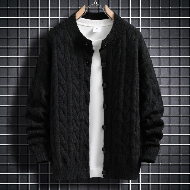 Herren Strickjacke mit modernem Zopfmuster und durchgehendem Knopfverschluss Aliams