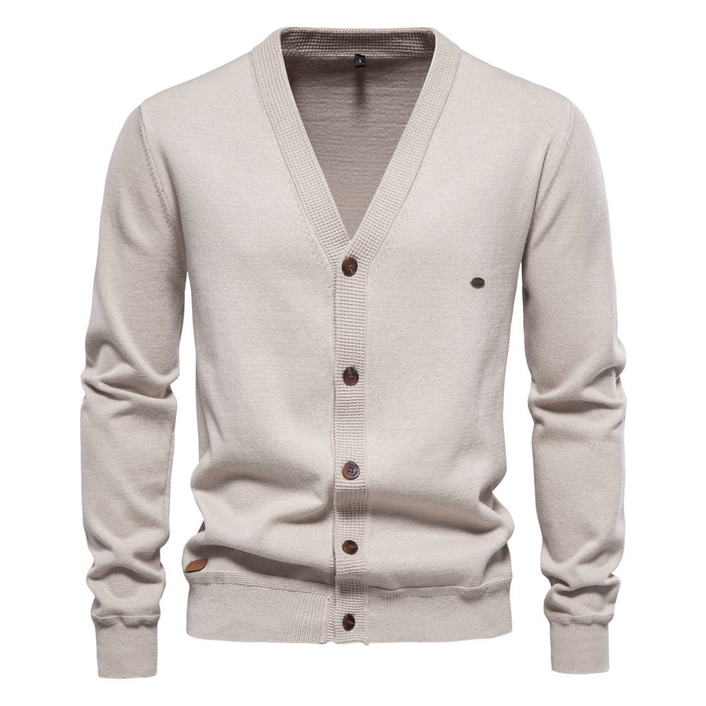Herren Strickjacke mit V-Ausschnitt und modischen Holzknöpfen Aliams