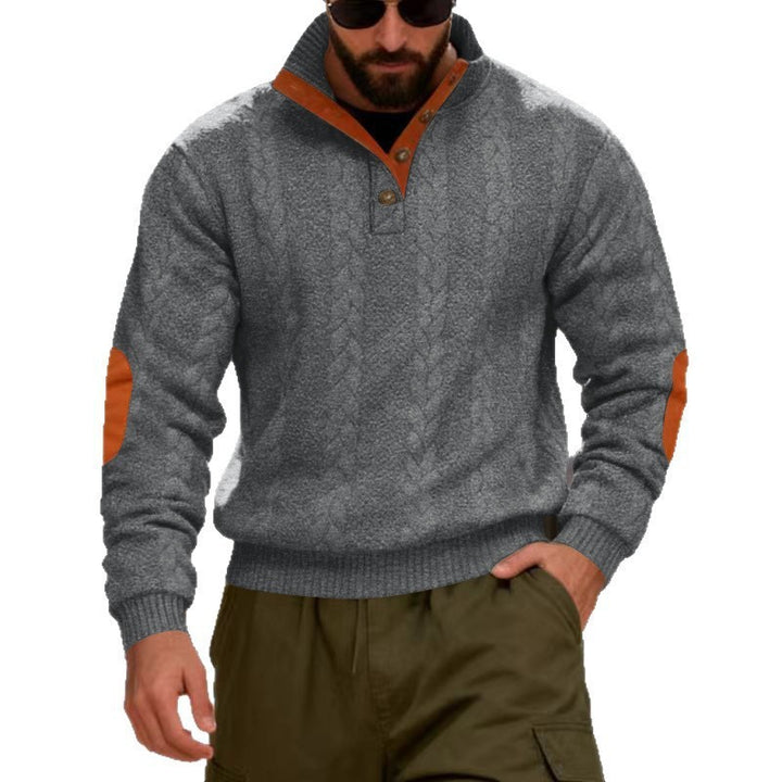 Herren strukturierter Pullover mit hohen Kragen und Druckknopfdetails Aliams