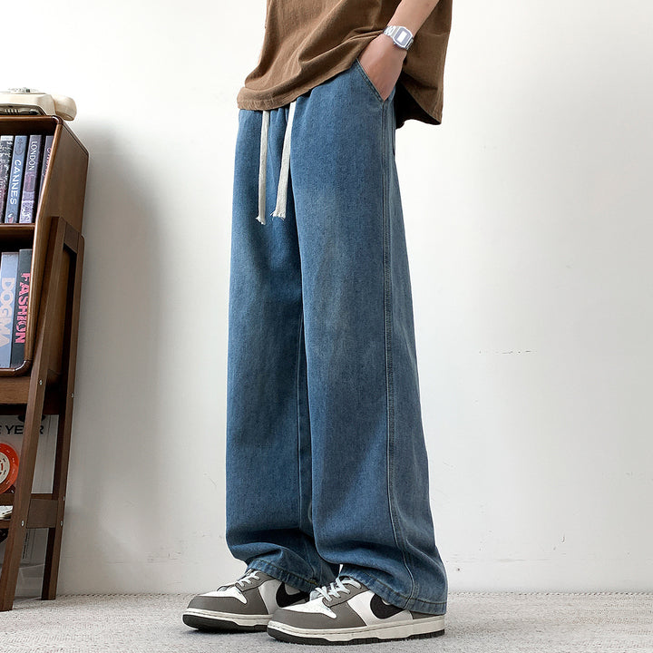 Herren weit geschnittene Denim-Hose mit verstellbarem Bund Aliams