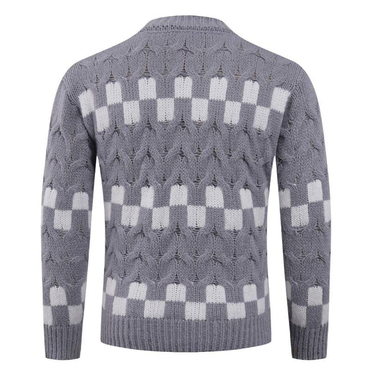Herren Strickpullover mit kreativen geometrischen Mustern und hohem Kragen Aliams