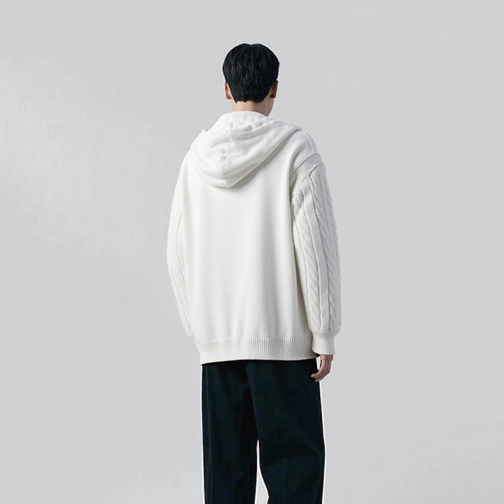 Herren Strickpullover mit Kapuze und Zopfmuster Aliams