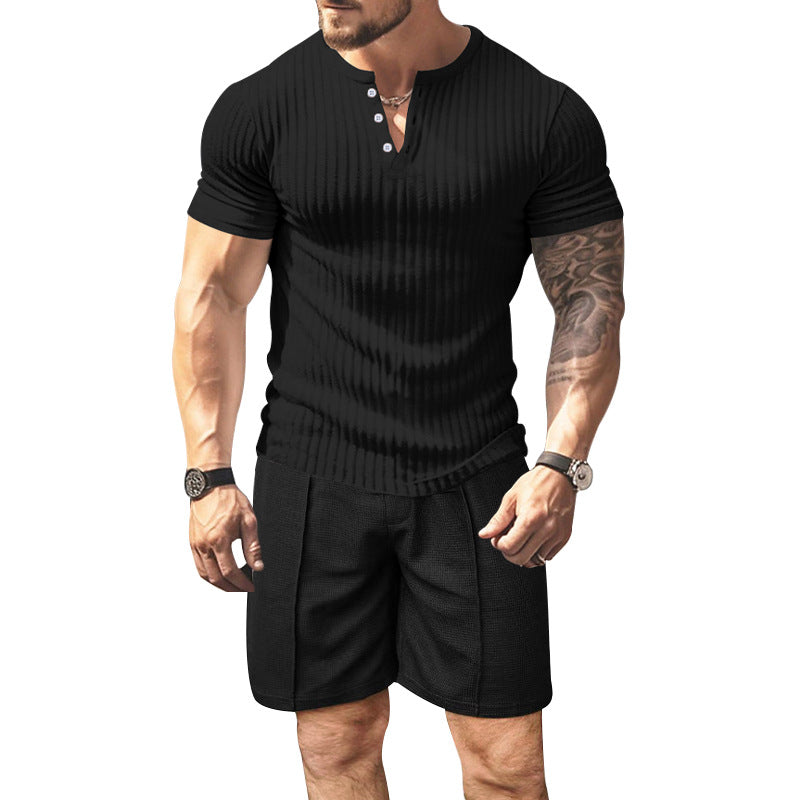 Herren strukturierter Kurzarm-Henley-T-Shirt Aliams