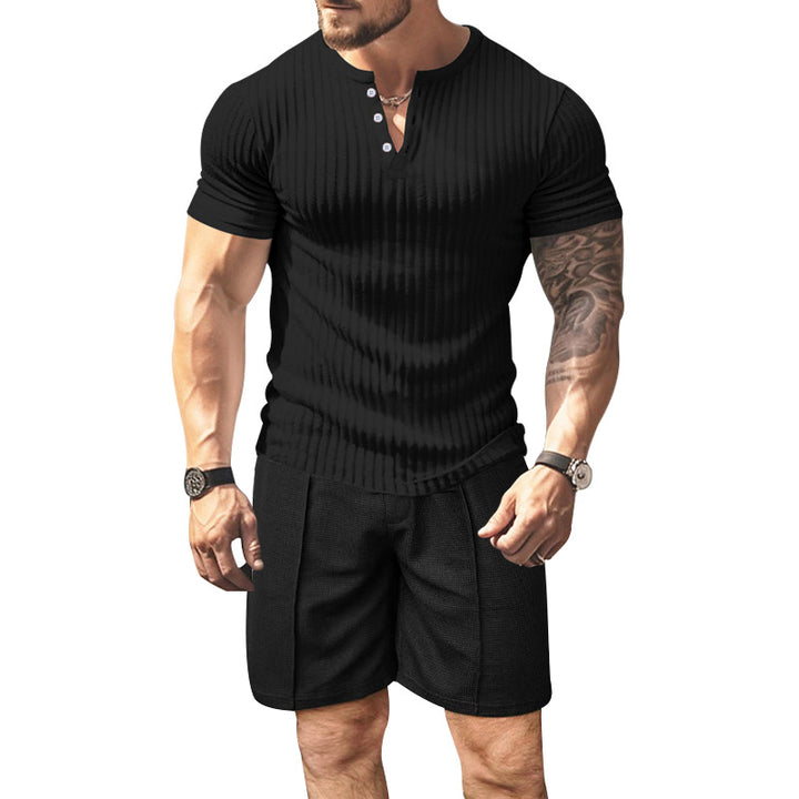 Herren strukturierter Kurzarm-Henley-T-Shirt Aliams