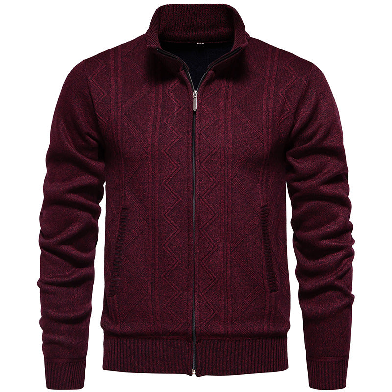 Herren Strickjacke mit Zopfmuster und hohem Stehkragen Aliams
