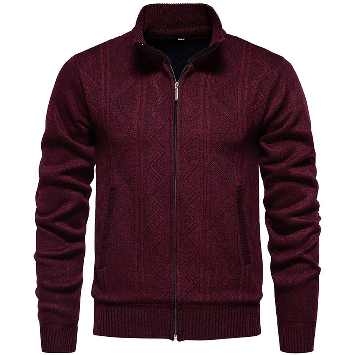 Herren Strickjacke mit Zopfmuster und hohem Stehkragen Aliams