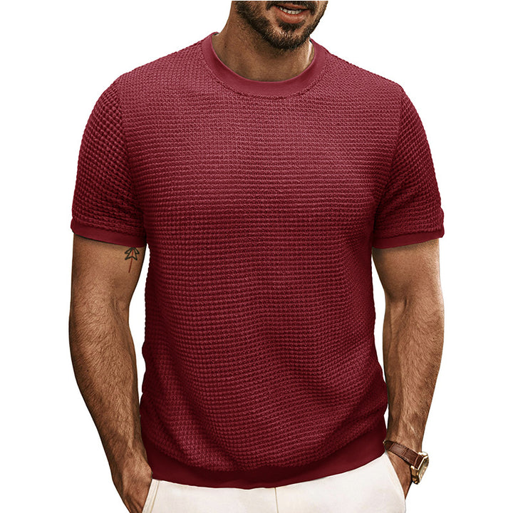 Herren Strukturiertes Kurzarm-T-Shirt aus atmungsaktivem Baumwollmix mit Rundhalsausschnitt Aliams