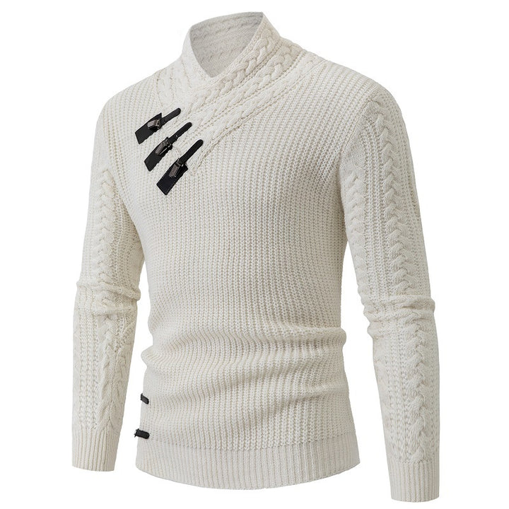 Herren Strickpullover mit elegantem Schalkragen und Zopfmuster Aliams