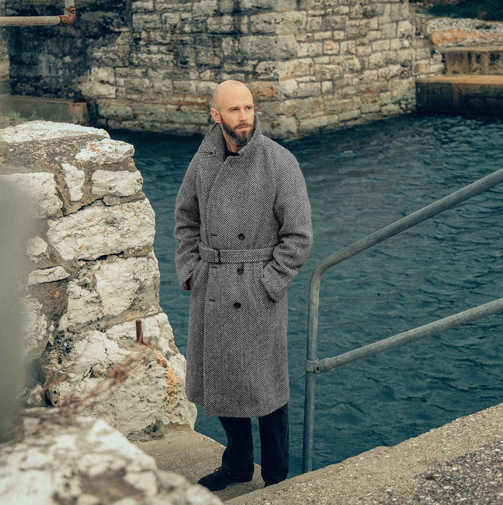 Herren Wollmantel mit schickem Fischgrätmuster Aliams