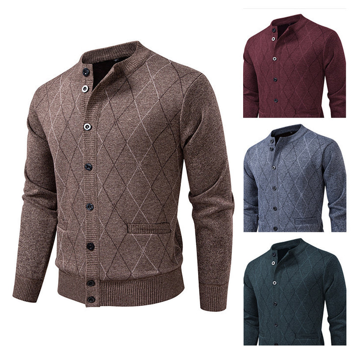 Herren Strickjacke mit modernen Rautenmustern und praktischen Taschen Aliams