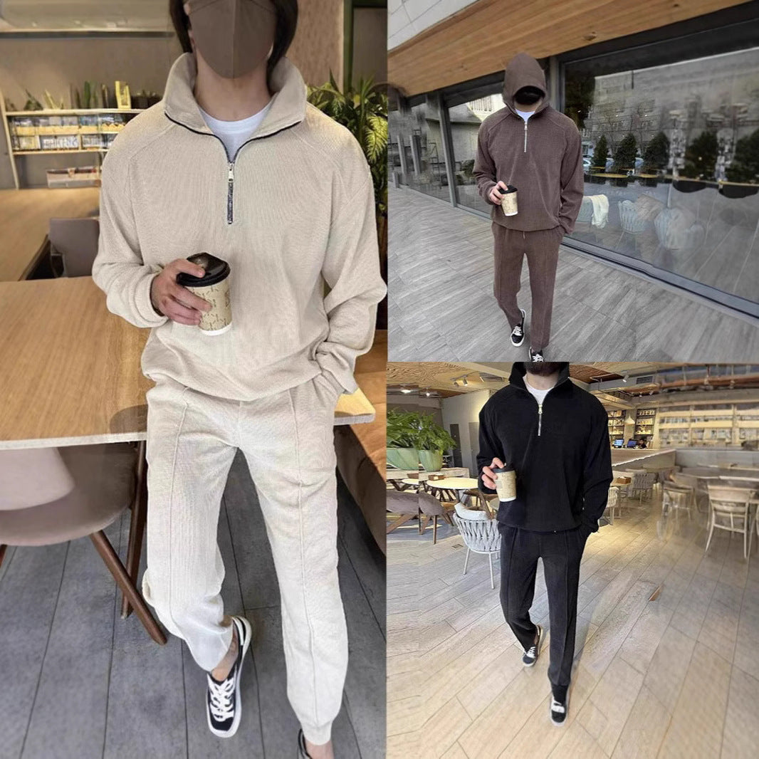Herren sportliches Fleece-Outfit mit halbem Reißverschluss Aliams