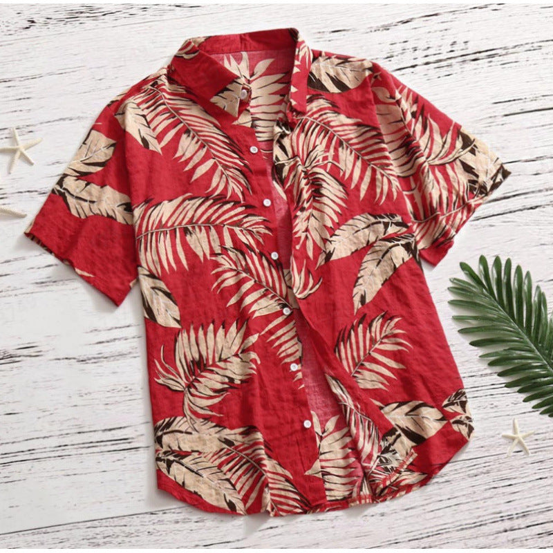 Herren Tropical Leaf Print Freizeitshirt Aliams