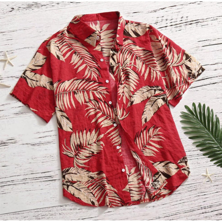 Herren Tropical Leaf Print Freizeitshirt Aliams
