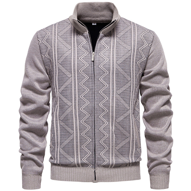 Herren Strickjacke mit Zopfmuster und hohem Stehkragen Aliams