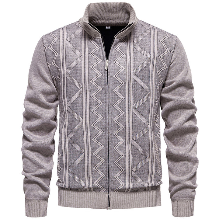 Herren Strickjacke mit Zopfmuster und hohem Stehkragen Aliams