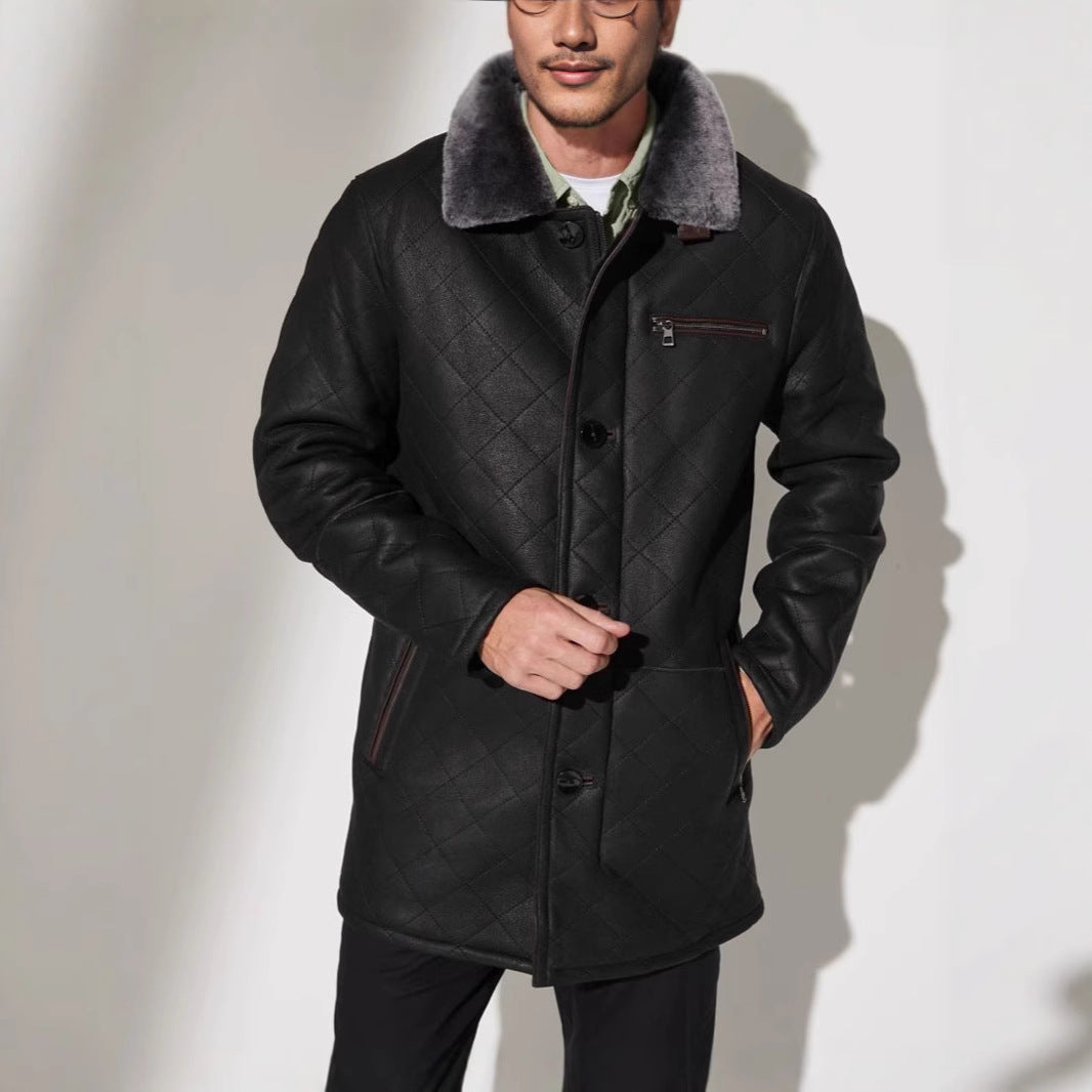 Herren Steppjacke mit luxuriösem Kunstfellkragen Aliams