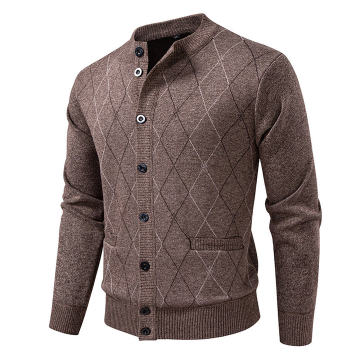 Herren Strickjacke mit modernen Rautenmustern und praktischen Taschen Aliams