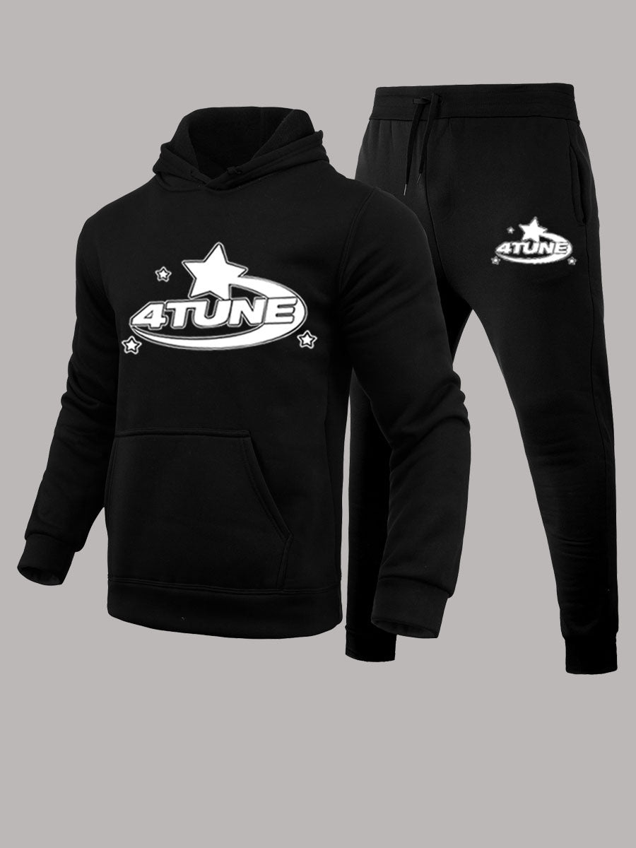 Herren Sportlicher Hoodie und Jogginghose Set mit kreativem Logo Druck Aliams